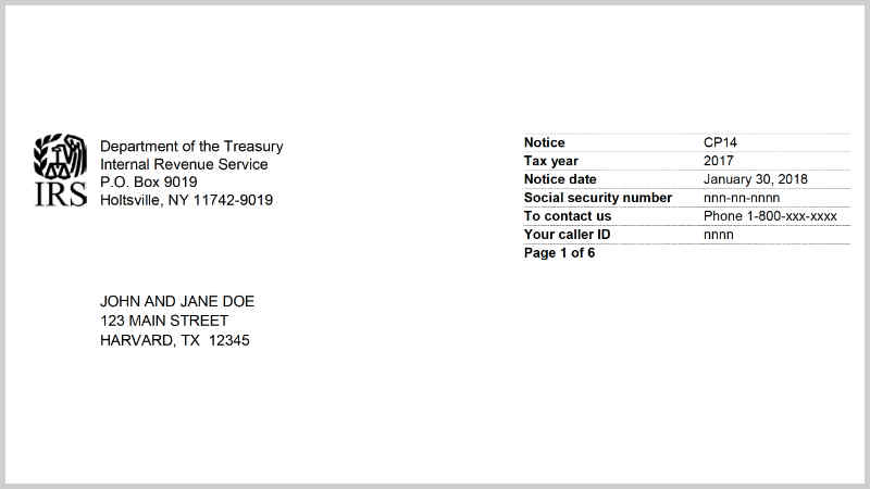 IRS Letter Heading for Notice CP 14