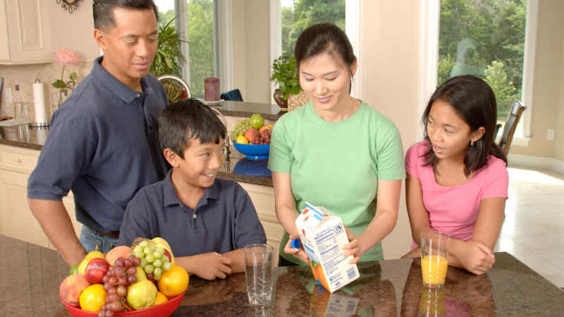 Family drinking beverages